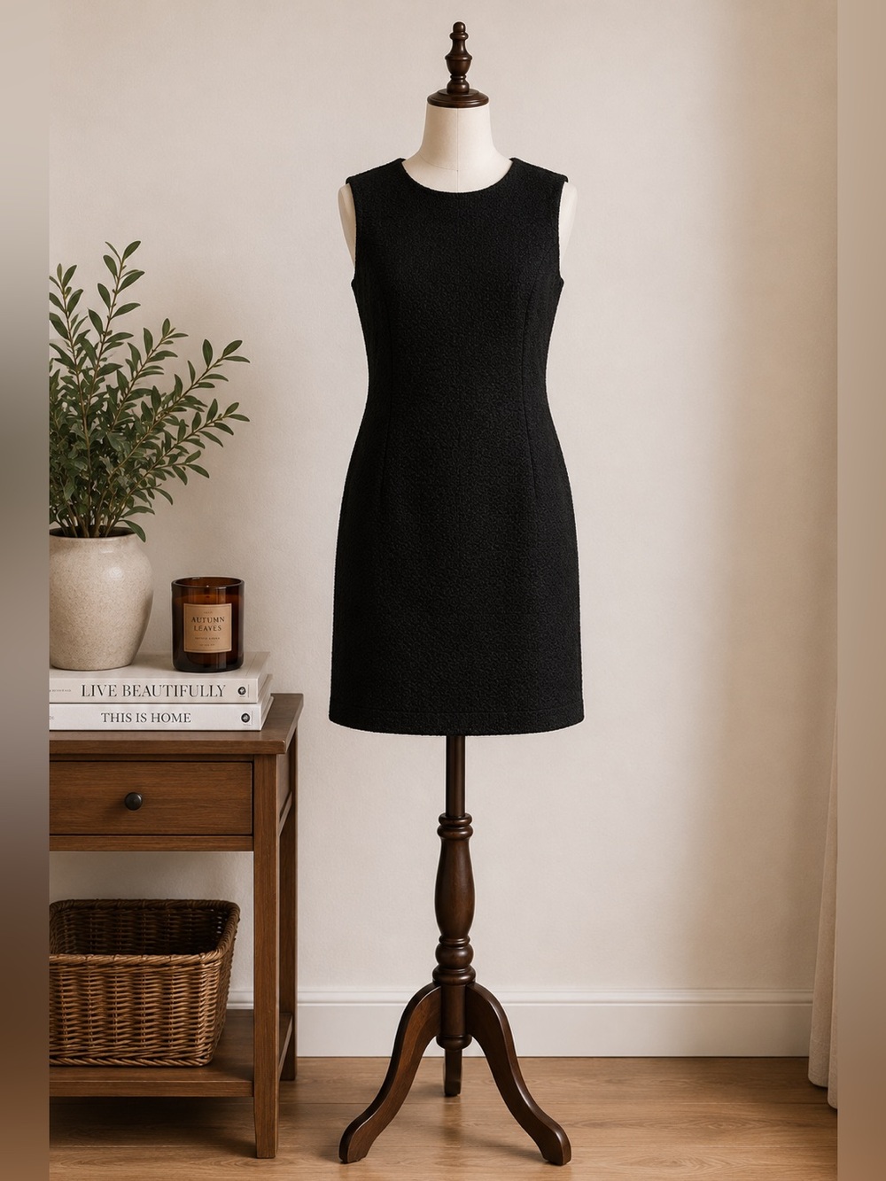 Black Textured Shift Mini Dress Quiet Luxury Office LBD Alfred Sung Size 4